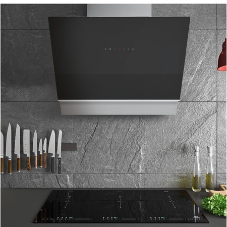Hota incorporabila decorativa Master Kitchen MKHD V608ED-TouchBK, 800 m3/h, Clasa A, Control slide touch, 60 cm, Negru/Inox