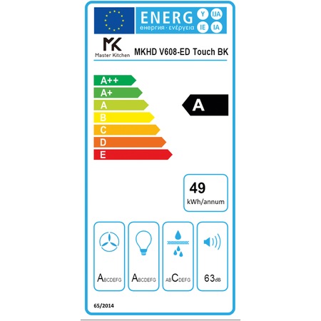 Hota incorporabila decorativa Master Kitchen MKHD V608ED-TouchBK, 800 m3/h, Clasa A, Control slide touch, 60 cm, Negru/Inox