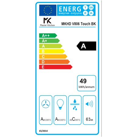 Hota incorporabila decorativa Master Kitchen MKHD V808-TouchWH, 800 m3/h, Clasa A, Control slide touch, 60 cm, Alb
