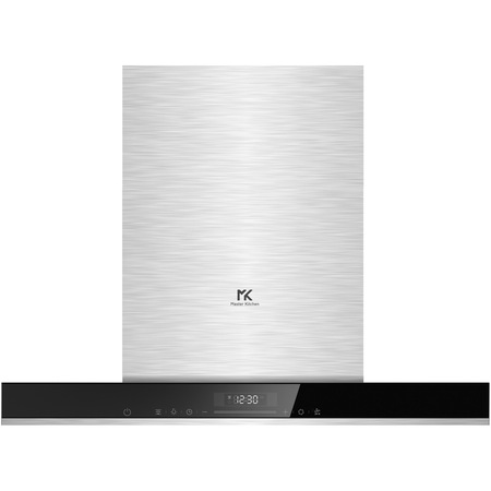 Hota incorporabila decorativa Master Kitchen MKHD T608ED-TouchBK/XS, 800 m3/h, Clasa A, Control slide touch, 90 cm, Negru/Inox