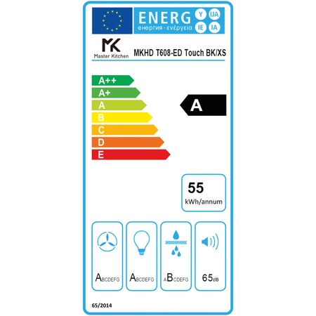 Hota incorporabila decorativa Master Kitchen MKHD T608ED-TouchBK/XS, 800 m3/h, Clasa A, Control slide touch, 90 cm, Negru/Inox