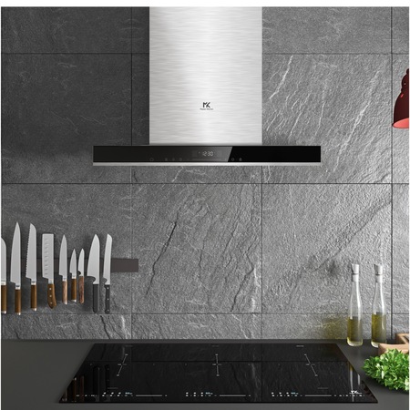 Hota incorporabila decorativa Master Kitchen MKHD T608ED-TouchBK/XS, 800 m3/h, Clasa A, Control slide touch, 90 cm, Negru/Inox