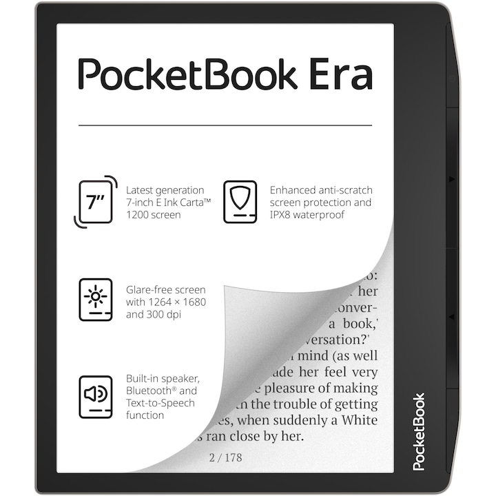 PocketBook Era eBook olvasó, 7" érintőkijelző, E Ink Carta, 300dpi, Bluetooth, SMARTlight, IPX8, 16 GB, Ezüst