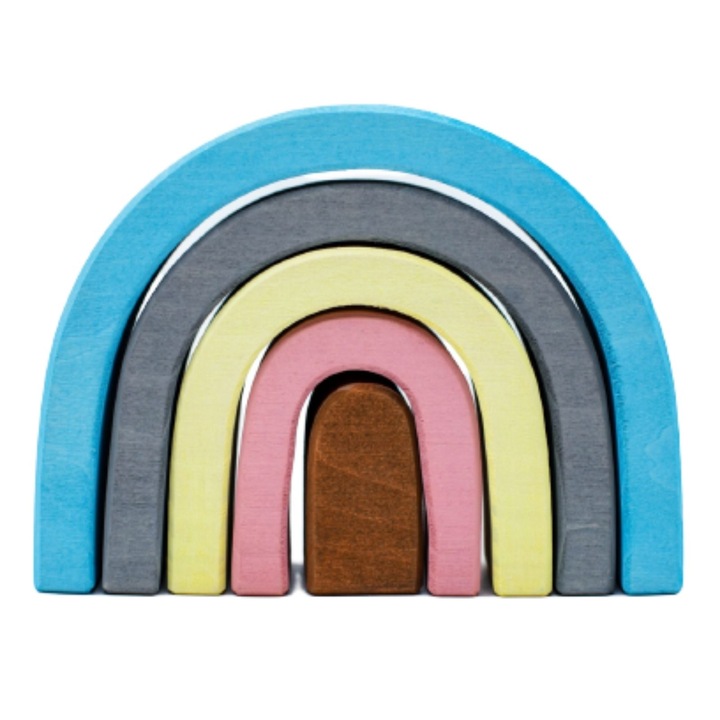 Kézzel készített építőkészlet, fa szivárvány, Little Arcade, Bleu, Marc Toys