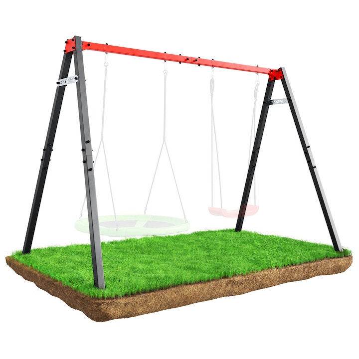 Cadru Dublu De Gradina Pentru Leagan Si Hamac KSOZ015, Otel, 4 Carlige Pentru Montarea, Rezistenta La Factori Chimici, Meteorologici Si De Coroziune, Sarcina 200 kg, 239 x 210 x 172 cm, Rosu/Negru