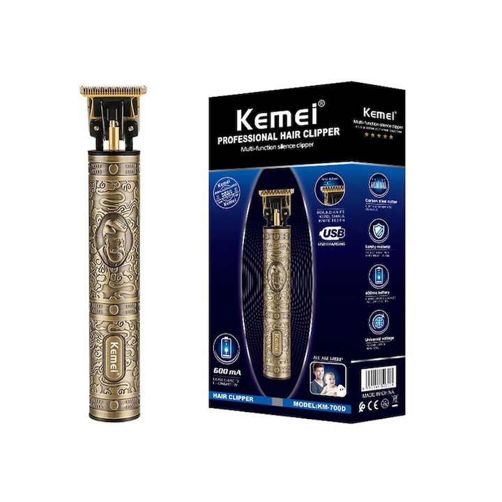 Професионална машинка за подстригване Kemei KM-700D, Бръснар, Тример за коса за мъже, Retro Buddha Cordless Edge, Електрическа машина за подстригване