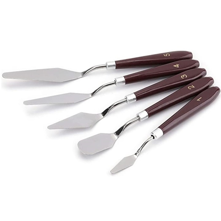 Set spatule pictat, 5 bucati, marimi diferite, ideal pentru vopsea, ulei sau acrilic