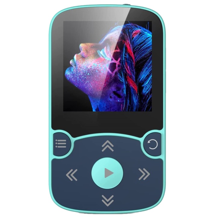 MP3 lejátszó 32 Gb Agptek Bluetooth 5.0-val, 1,5 hüvelykes képernyővel, bilinccsel, FM rádió, felvétel, ébresztő, időzítő, 128 Gb-ig fogad kártyát