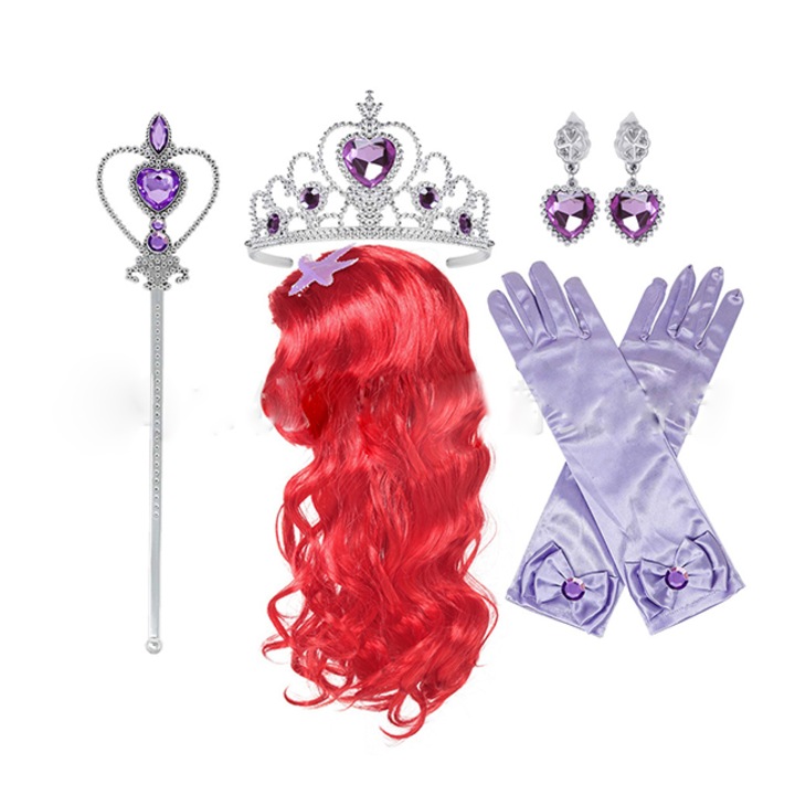 Set accesorii copii Sirena Ariel, peruca, manusi, bagheta, coronita, cercei