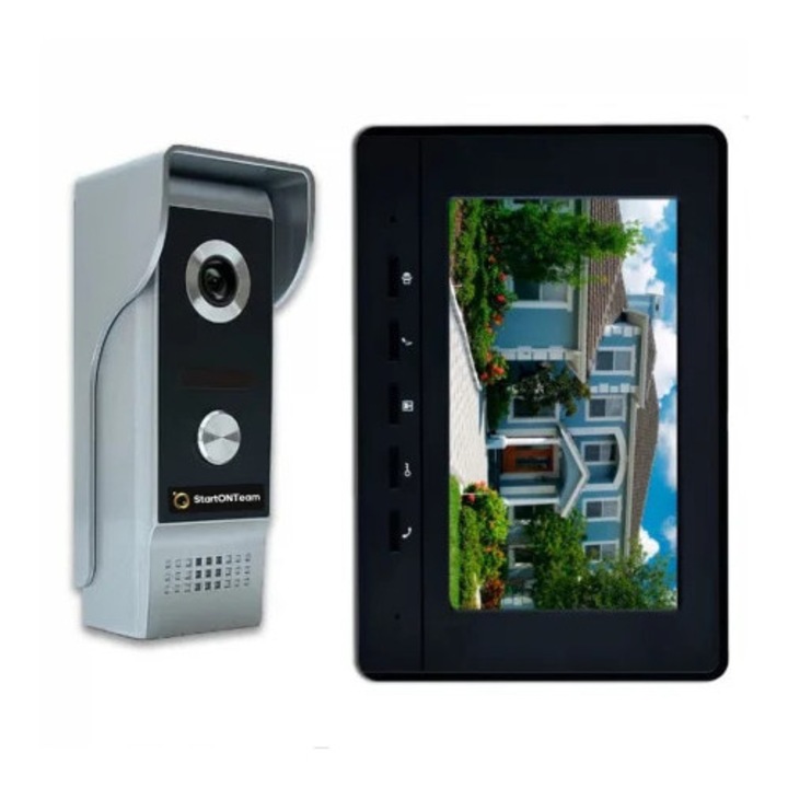 Kit Interfon Video Smart de Exterior cu Inregistrare, Monitor LCD 7", Senzor Miscare, Audio Bidirectional, Pentru Deblocare si Monitorizare orice Vila, Casa, Birou sau Apartament