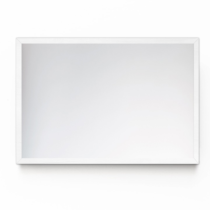 Стенно огледало, Coloray, правоъгълно, с рамка, куки за стена, бяло, 70 cm x 50 cm