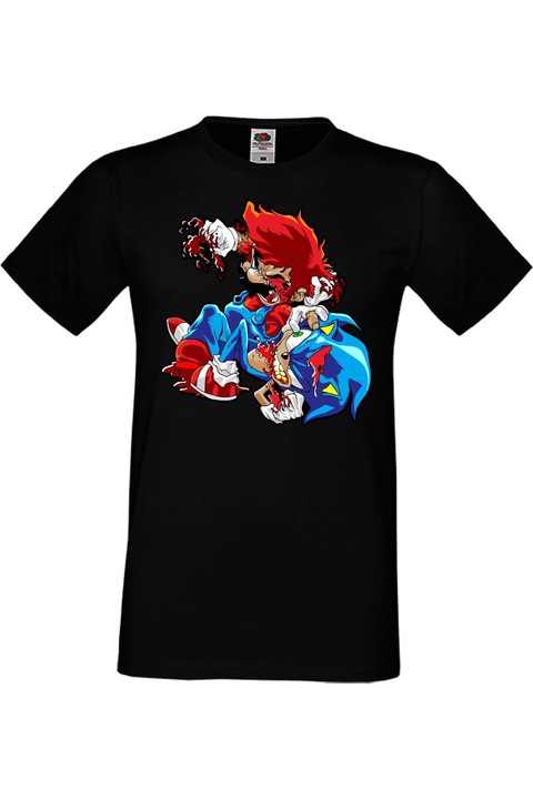 Férfi póló Super Mario Sonic Mario Zombie VS Sonic Zombie, Fekete