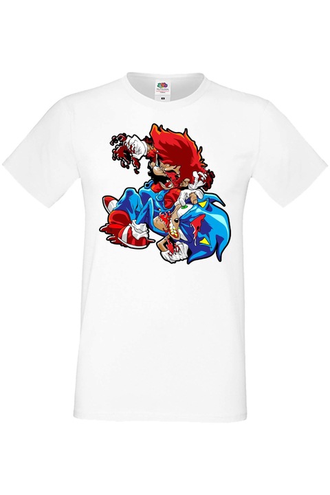 Férfi póló Super Mario Sonic Mario Zombie VS Sonic Zombie, Fehér