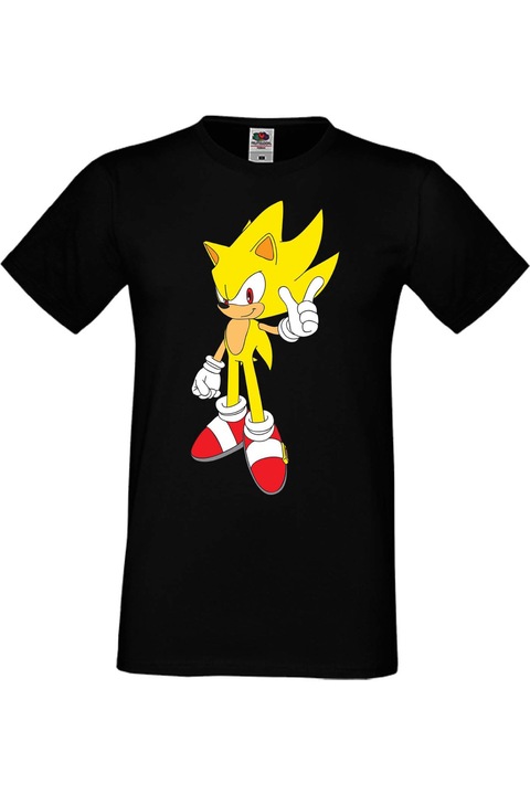 Férfi póló SEGA Sonic Tales Knuckles Sonic Super Sonic yellow, Fekete