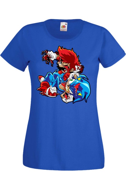 Női póló Super Mario Sonic Mario Zombie VS Sonic Zombie, Kék