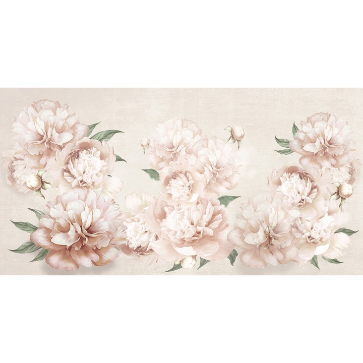 Fototapet Floral, Bujori Roz pe fundal pal, Lavabil, Vlies, 150 x300cm