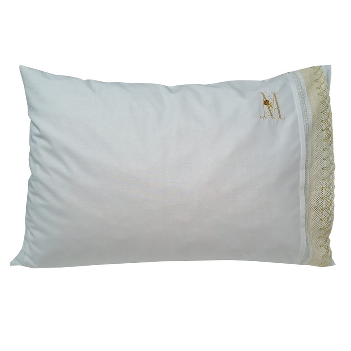 Fata perna personalizata 40 x 60 cm, Casa bucuriei, alb, bumbac natural 100%, brodata