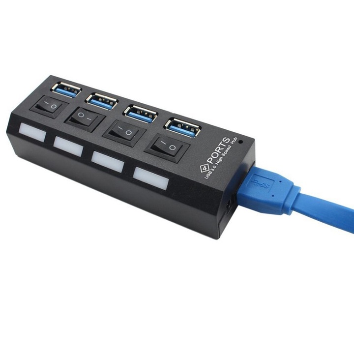 USB 3.0 сплитер, HUB 4, портове x 4, черен, 105 x 35 x 21 mm