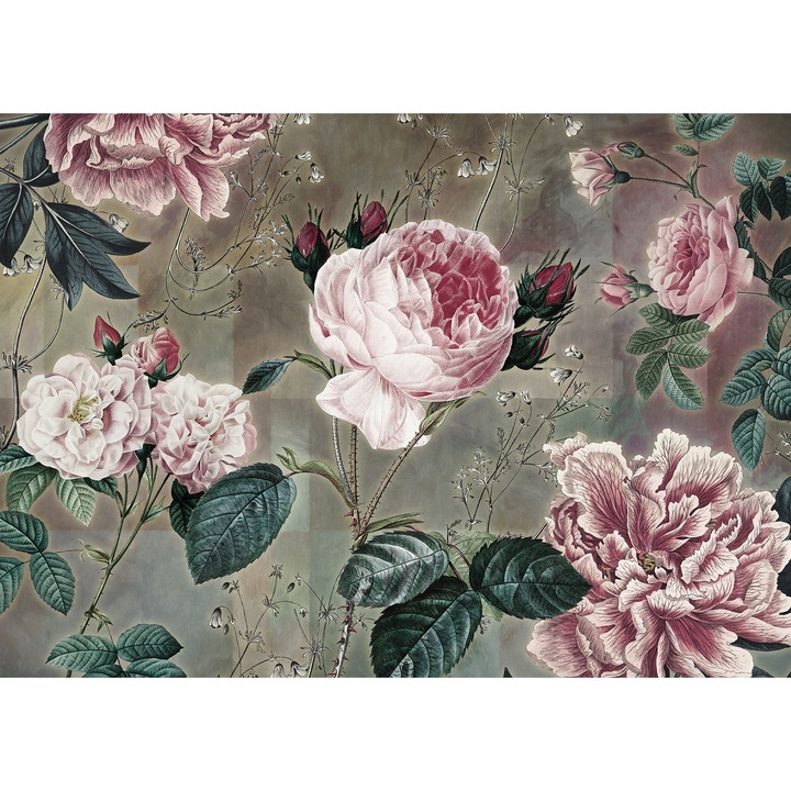 Fototapet Floral, Trandafiri Roz stil vintage pe fundal abstract, Fantezie, Vlies, Lavabil, 300 x350cm