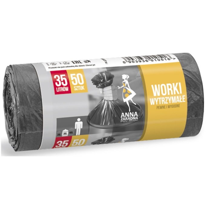 Торби за смет ANNA, 35 литра, Черни, 50бр
