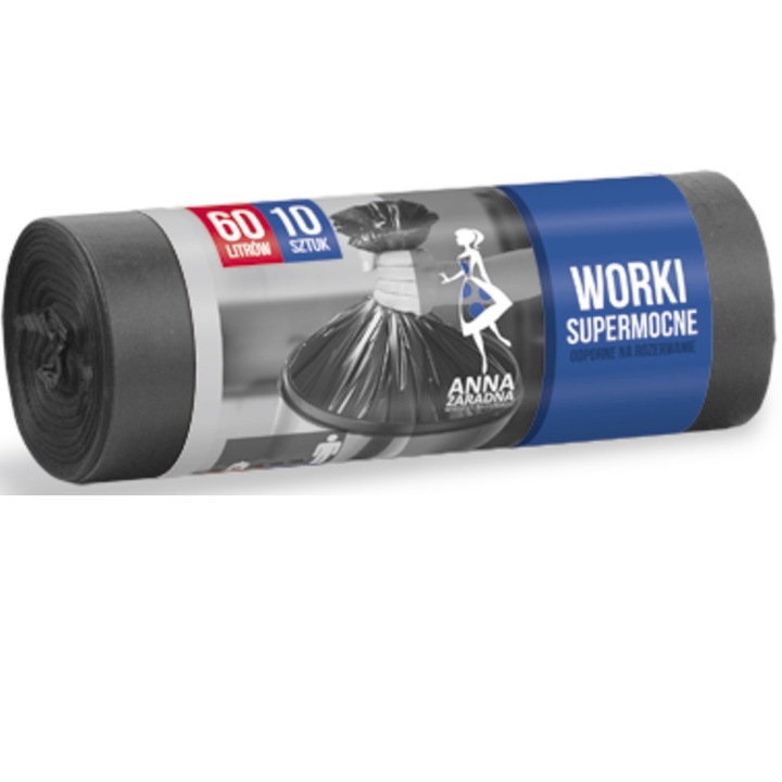 Торби за смет ANNA 60 литра, Черни, 10бр