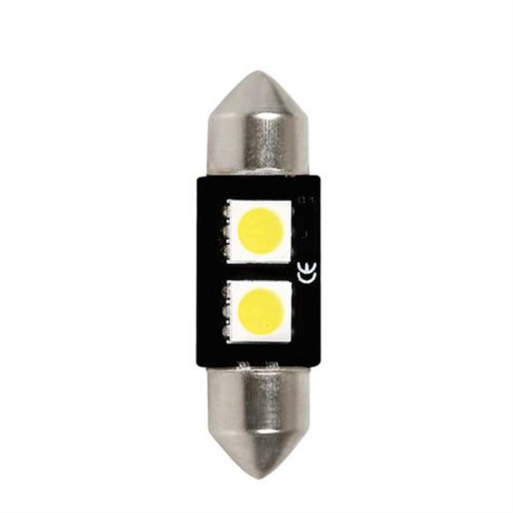 Bec can-bus, Lampa, HYPER-LED6, 2SMDx3cipuri, C5W, 12V, 10x36 mm, Alb
