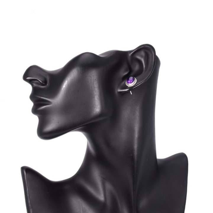 Cercei argint cu ametist, model funie rasucita