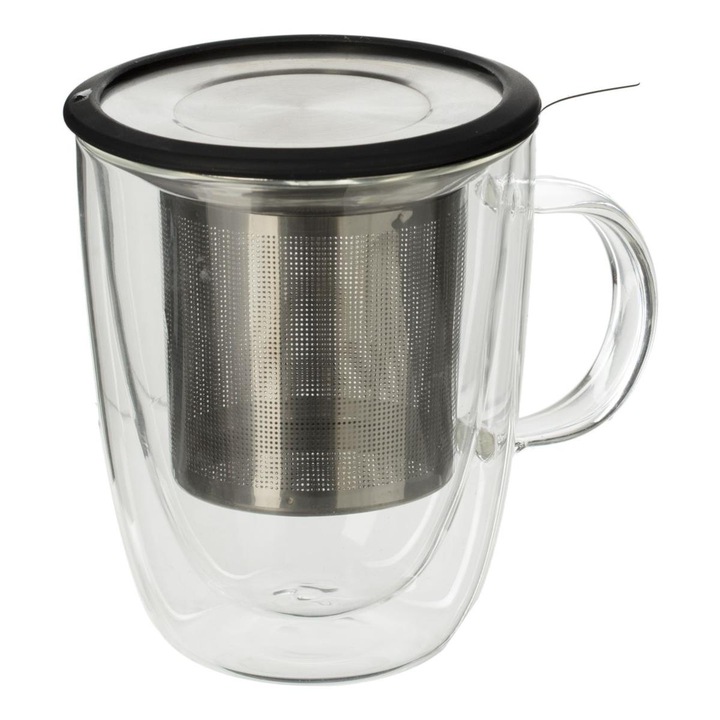 Cana infusor inox Clea, sticla borosilicta, capac, 300 ml