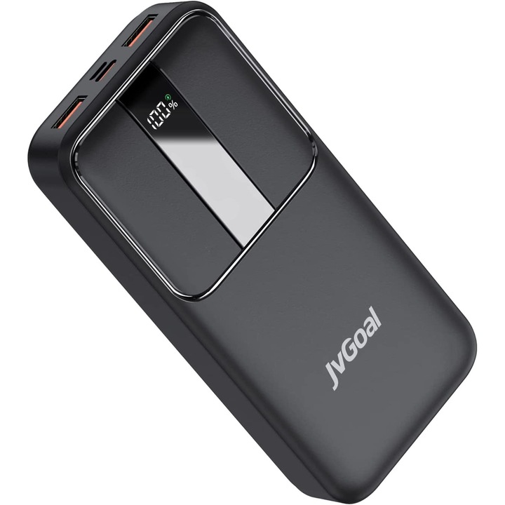 Външна батерия JvGoal®, 20000mAh, PD & QC 22,5 W, Бързо зареждане, Вход/изход USB C, С LED дисплей, Черна