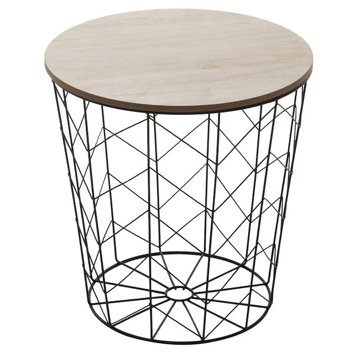 Masuta De Cafea, Kumi Pop, Blat Rabatabil, Baza Din Metal, Accesoriu Functional, 37x38x38 cm, Negru