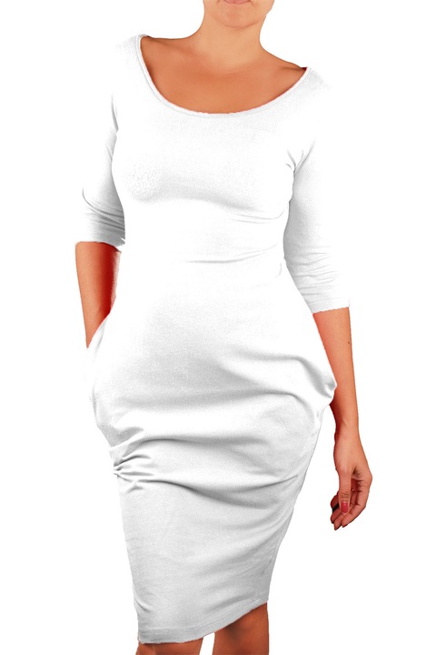 Дамска рокля Ivanel С изпъкнали странични джобове, С 3/4 ръкав, Бял, Размер S