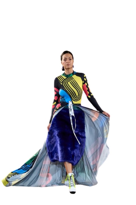 Rochie cu fusta Kawala Surma, Viscoza / Bumbac, Multicolor, 36/38 EU