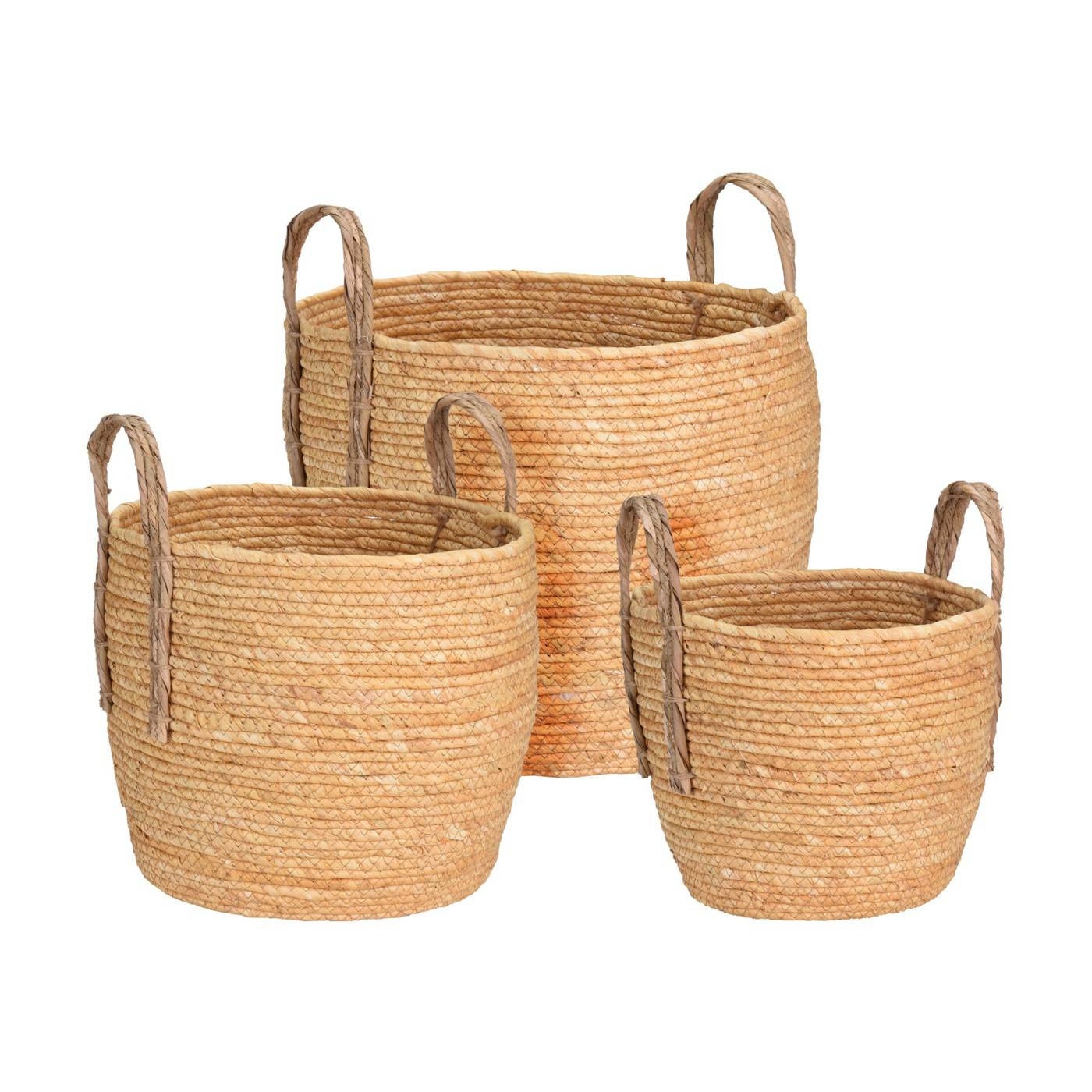 Set de 3 cosuri impletite, Stil boho, Diferite dimensiuni, Iuta, Maro ...