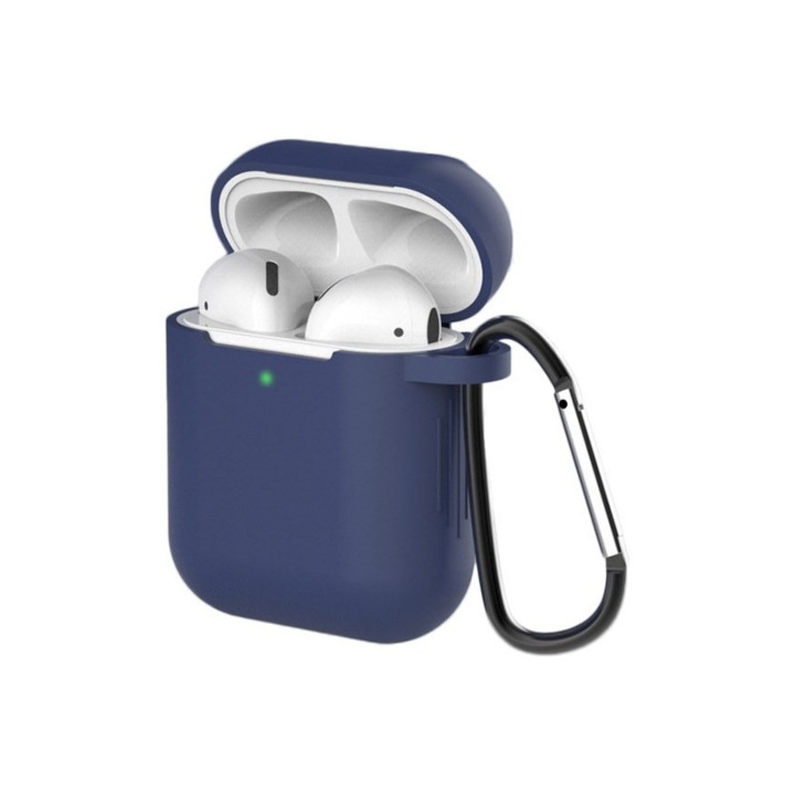 Husa Protectie Silicon Soft Cover Pentru Airpods 1/2, Cu Carabina - Albastru
