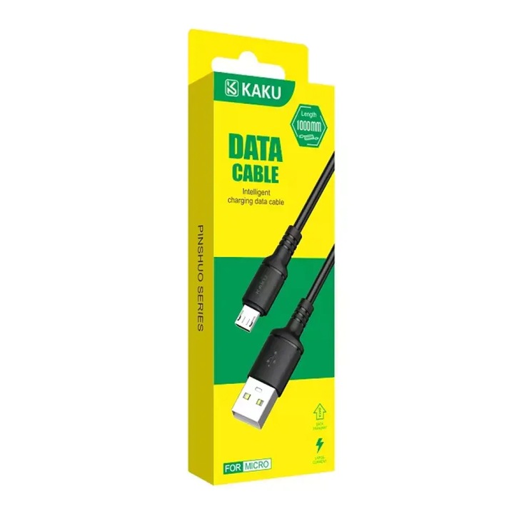 Cablu de incarcare Micro USB si transfer date, 100 cm, 2.8A, Kaku, Skin Feel, KSC419, Negru