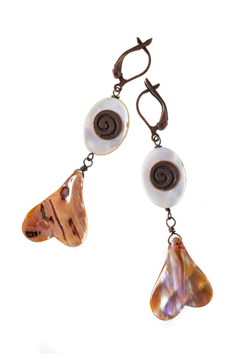 Обеци, Gloria Maris, Shell746584 Кафяво/Бяло, 7 см