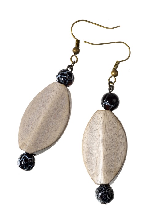 Обеци, Gloria Maris, Wood758493 Beige/Black, 7 cm