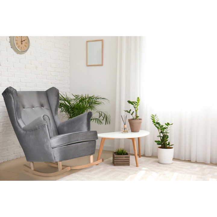 Fotel Family Meble Skandináv Ari Fa Hintaszék Bársony Puff Nappaliba 104x84x92