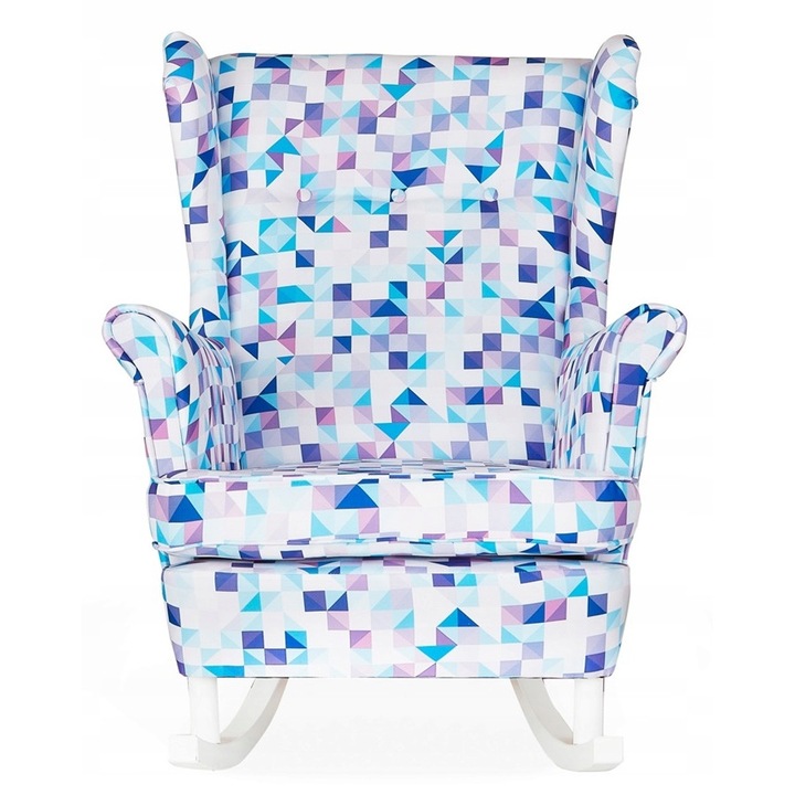 Fotoliu Balansoar Din Lemn Ari Multicolor Scandinav Puf Din Velur Pentru Sufragerie 104x84x92