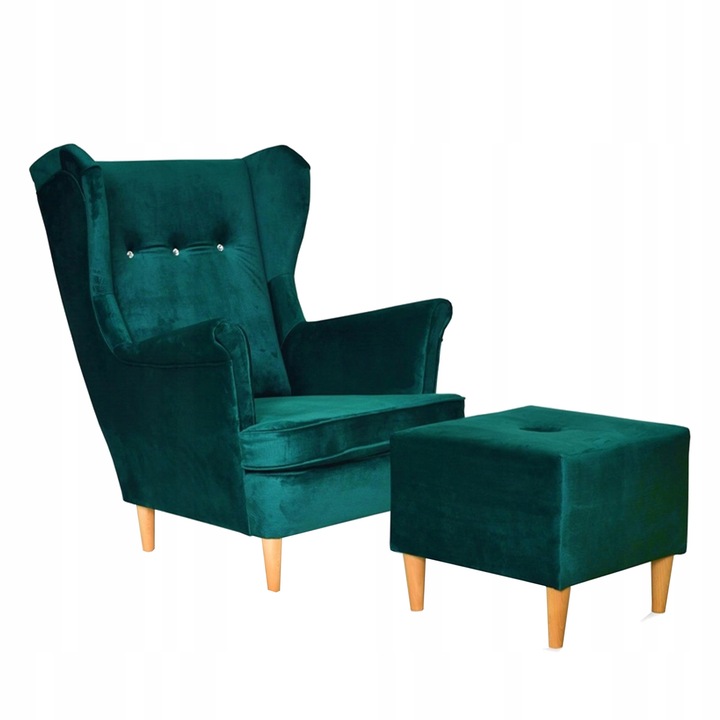 Fotoliu cu suport pentru picioare Din Lemn Ari Scandinav Puf Sufragerie Verde inchis104x84x92