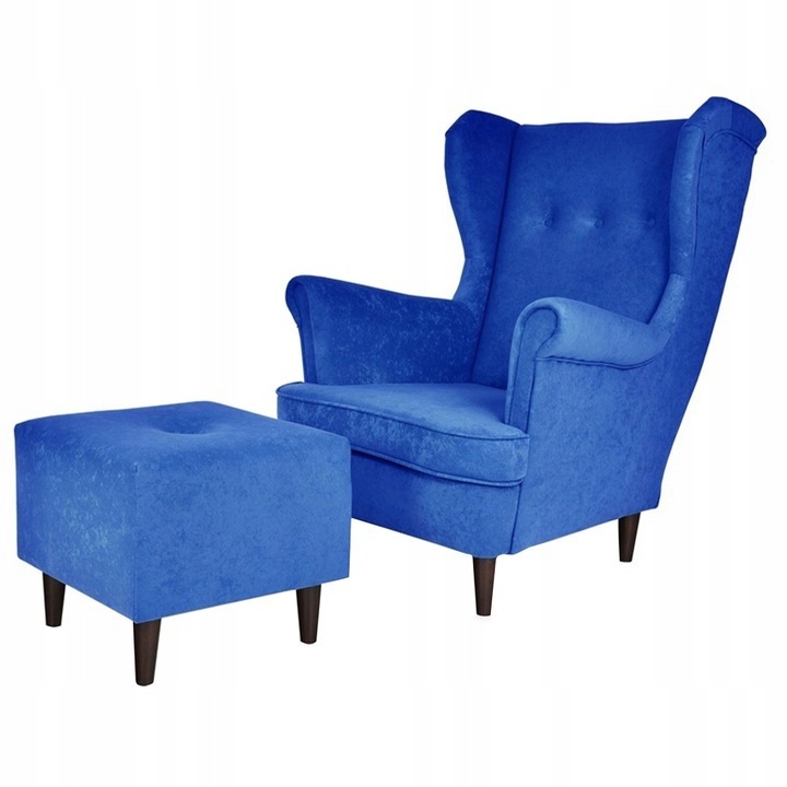Fotel Family Meble Lábtartóval Fa Ari Skandináv Kárpitozott Nappali Kék 104x84x92
