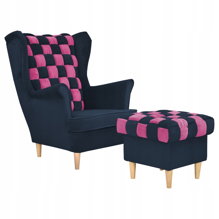 Fotel Family Meble Lábtartóval Fa Carol Duo Scandinavian Puff Nappali Kék 104x84x92