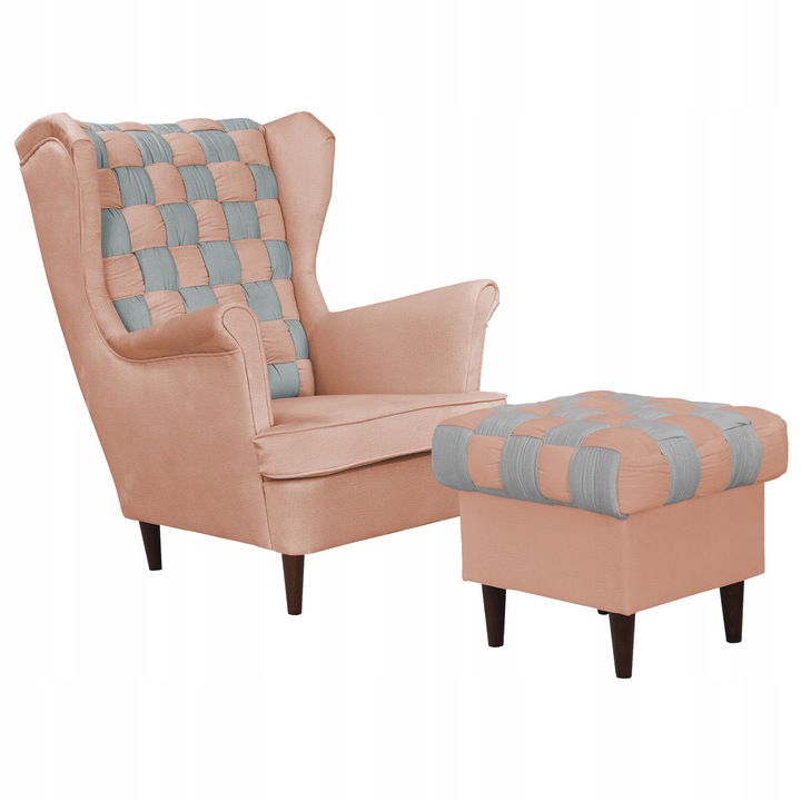 Fotoliu cu suport pentru picioare Din Lemn Carol Duo Scandinav Puf Sufragerie Roz 104x84x92