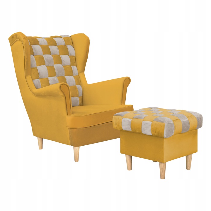 Fotel Family Meble Lábtartóval Fa Carol Duo Scandinavian Puff Nappali Sárga 104x84x92