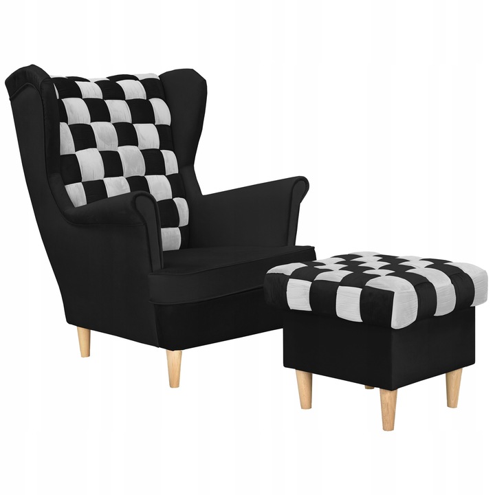 Fotel Family Meble Lábtartóval Fa Carol Duo Skandináv Kárpitozott Nappali Fekete 104x84x92