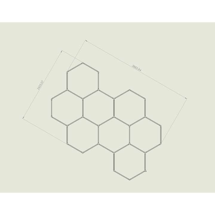 Лампа за таван/стена 8 шестоъгълника 3884x2603mm 315W/час, 31420lm, 50 000 часа, 3000K топла светлина, T10 Detailing and Barbershop, LED Market, енергиен клас F
