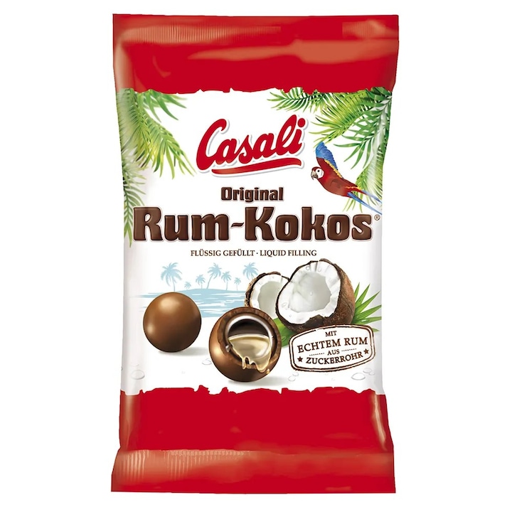 Drajeuri rom-nuca de cocos cu umplutura lichida, Casali, 100 g