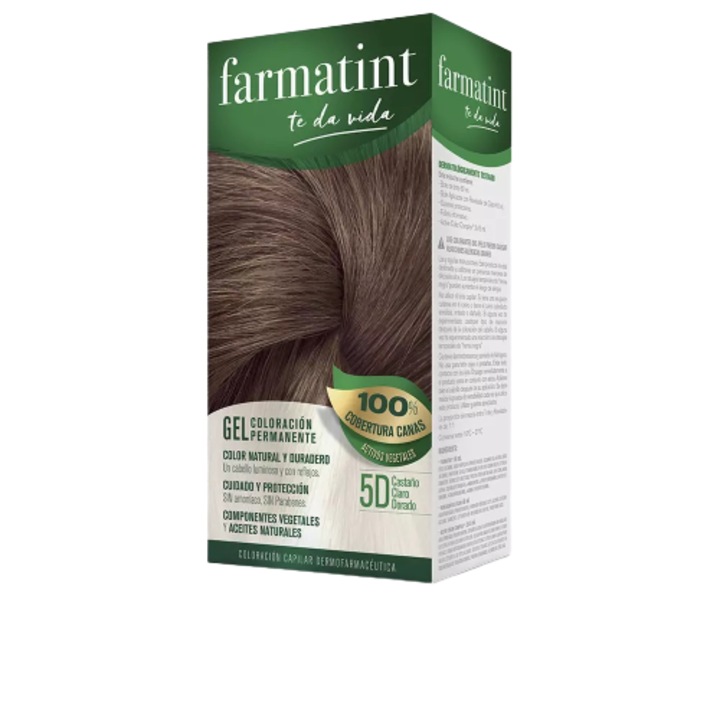 Vopsea de par permanenta fara amoniac, Farmatint, 60 ml, 5D-Castano Claro Dorado