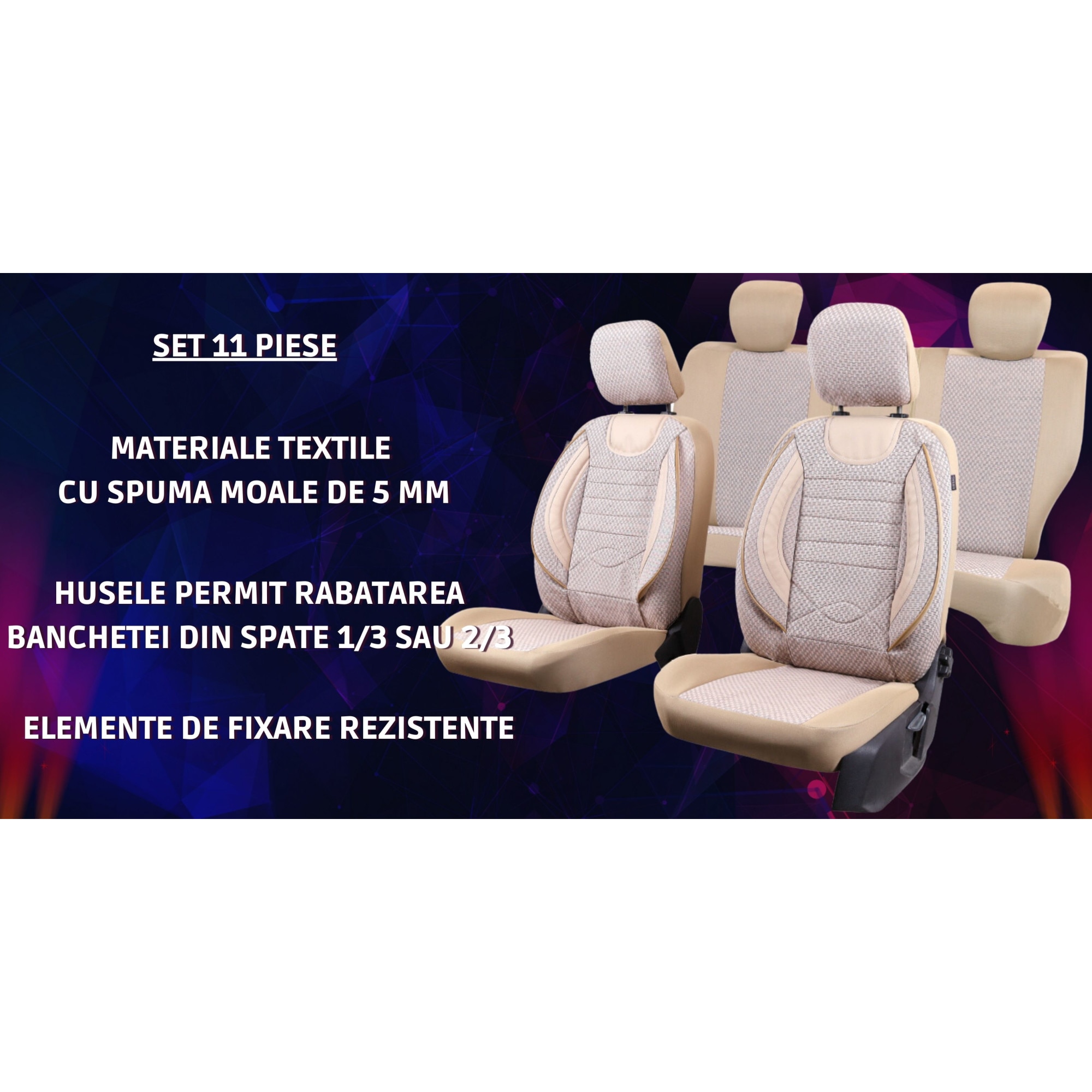 Set Huse Scaune Auto Smartic City Piese Compatibile Cu Airbag Rabatabile Straturi De