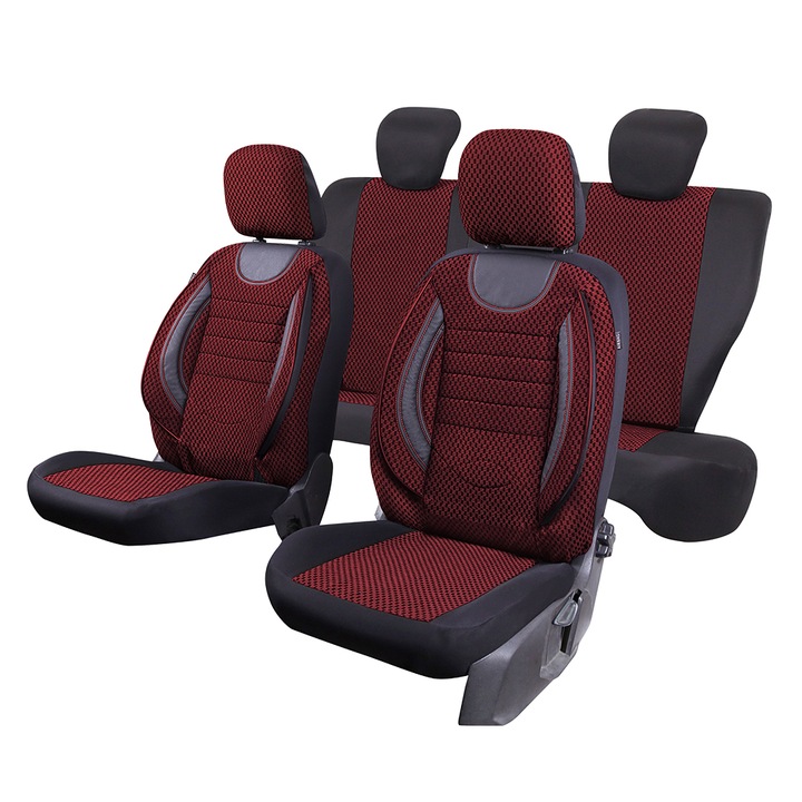 Set huse scaune auto Smartic®, City, 11 piese, compatibile cu airbag, rabatabile, 3 straturi de material, rosu